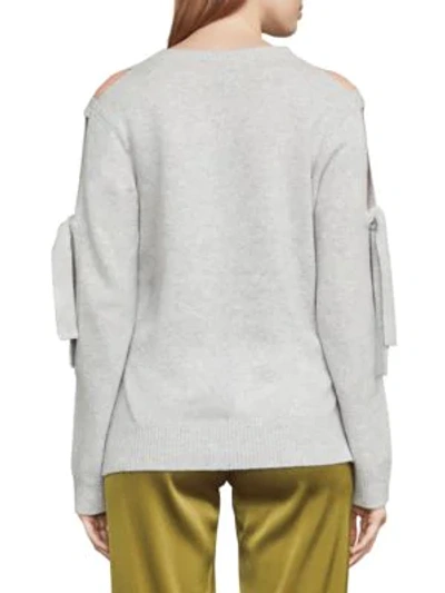 Shop Bcbgmaxazria Tie-sleeve Cold-shoulder Sweater In Gardenia