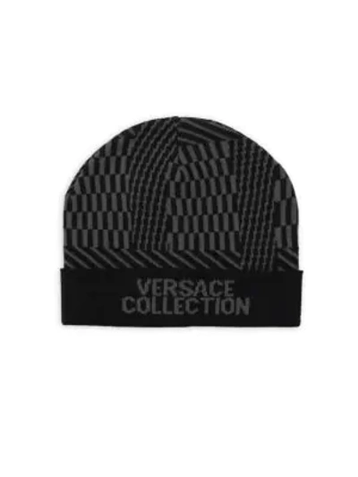 Shop Versace Intarsia Beanie In Black Grey