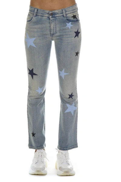 Shop Stella Mccartney Denim Cropped Stars Pattern Jeans In Classic Blue