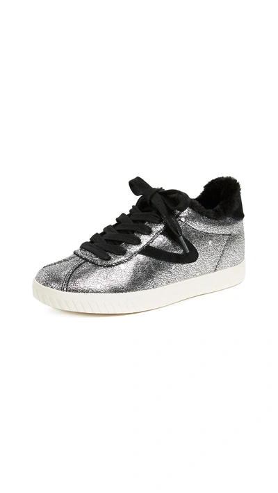 Shop Tretorn Callie Lace Up Metallic Sneakers In Silver/black