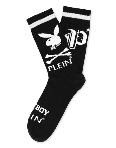 Shop Philipp Plein Socks Playboy In Black / White