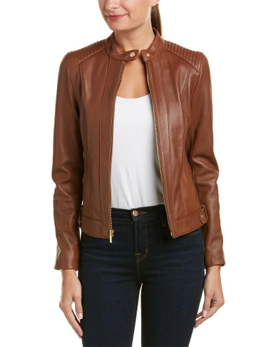 Shop Cole Haan Leather Jacket In Nocolor