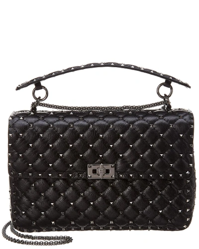 Shop Valentino Rockstud Spike Large Cracked Quilted Leather Shoulder Bag In Black