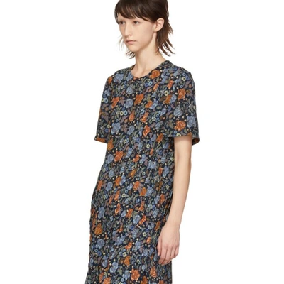 Shop Acne Studios Navy Floral Pleats Dress