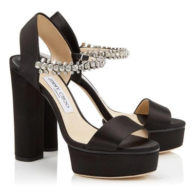 Shop Jimmy Choo Santina 125 Black Satin Platform Sandals