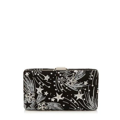 Shop Jimmy Choo Clemmie Black Suede Clutch Bag With Crystal Supernova Detailing In Black/crystal