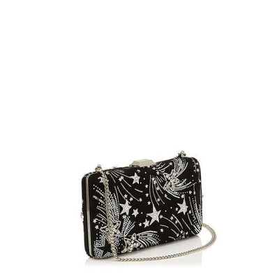 Shop Jimmy Choo Clemmie Black Suede Clutch Bag With Crystal Supernova Detailing In Black/crystal