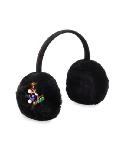 Shop Glamourpuss Embellished Rabbit Fur & Velvet Earmuffs In Black