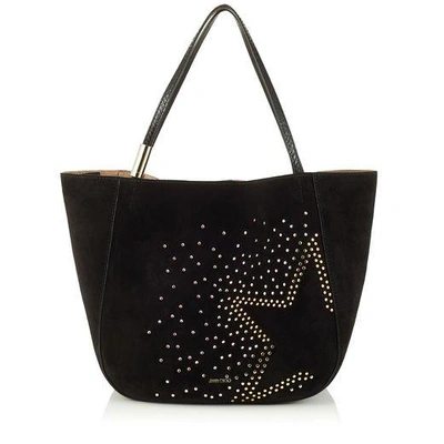 Shop Jimmy Choo Stevie Tote Black Suede Tote Bag With Studded Degrade Star And Elaphe