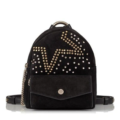 Shop Jimmy Choo Cassie/s Black Suede Backpack With Studded Dégradé Star Detailing