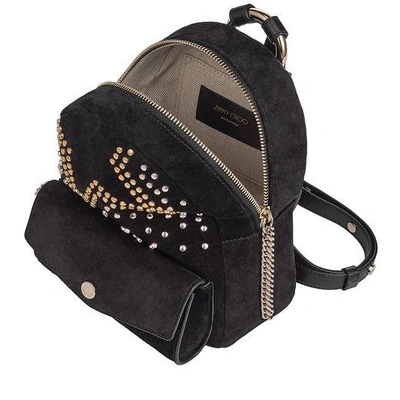 Shop Jimmy Choo Cassie/s Black Suede Backpack With Studded Dégradé Star Detailing