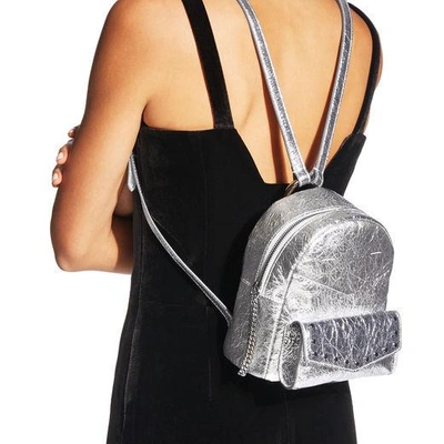 Shop Jimmy Choo Cassie/s Silver Crushed Metallic Leather Backpack With Round Stud Detailing