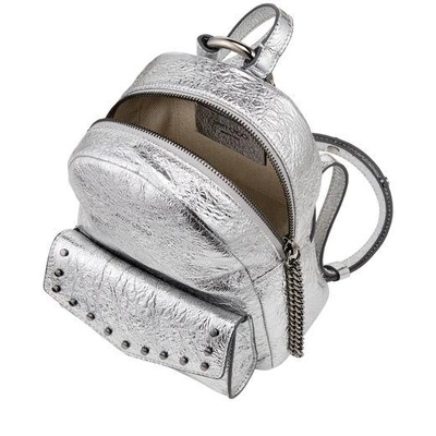 Shop Jimmy Choo Cassie/s Silver Crushed Metallic Leather Backpack With Round Stud Detailing