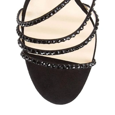 Shop Jimmy Choo Lynn 100 Black Suede Sandals With Hotfix Crystals