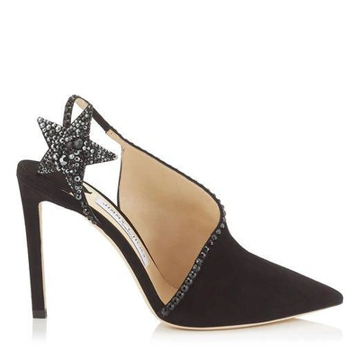 Shop Jimmy Choo Lucette 100 Black Suede Pumps With Hotfix Crystals