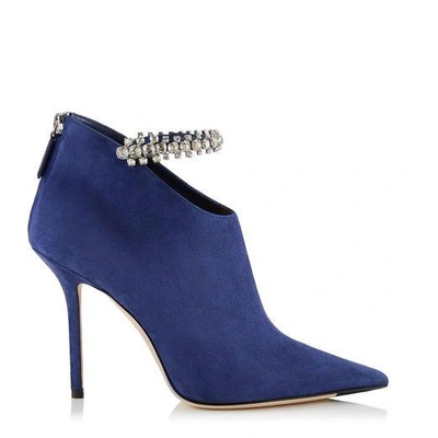 BLAIZE 100 Pop Blue Suede Booties with Crystal Strap