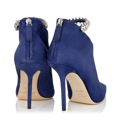 BLAIZE 100 Pop Blue Suede Booties with Crystal Strap