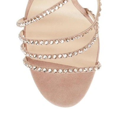 LYNN 100 Ballet Pink Suede Sandals with Hotfix Crystals