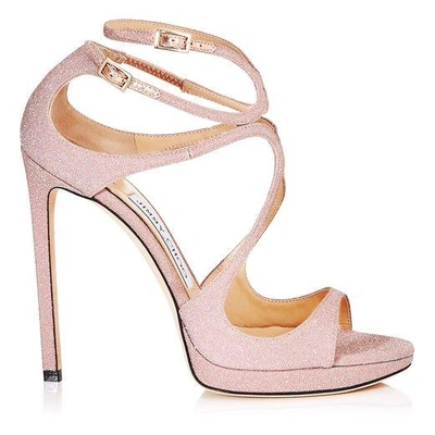 Shop Jimmy Choo Lance/pf 120 Ballet Pink Fine Glitter Fabric Sandals