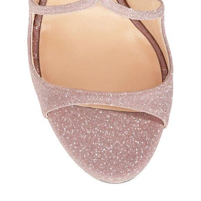 Shop Jimmy Choo Lance/pf 120 Ballet Pink Fine Glitter Fabric Sandals