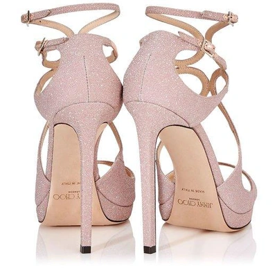 Shop Jimmy Choo Lance/pf 120 Ballet Pink Fine Glitter Fabric Sandals