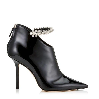 Shop Jimmy Choo Blaize 100 Black Patent Leather Booties With Crystal Strap