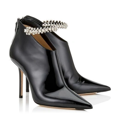 Shop Jimmy Choo Blaize 100 Black Patent Leather Booties With Crystal Strap