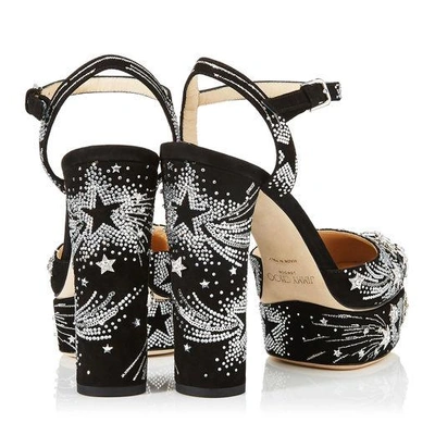 MAPLE 125 Black Suede Platform Pumps with Supernova Crystals