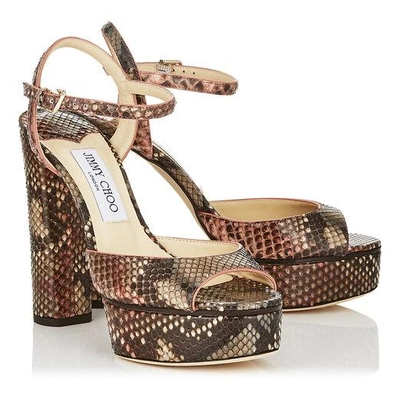 Shop Jimmy Choo Peachy 125 Rosewood Painted Desert Python Platform Sandals In Rosewood Mix