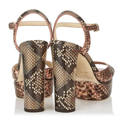 Shop Jimmy Choo Peachy 125 Rosewood Painted Desert Python Platform Sandals In Rosewood Mix