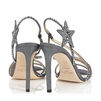 Shop Jimmy Choo Lynn 100 Anthracite Shimmer Suede Sandals With Hotfix Crystals