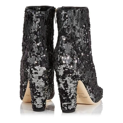 Shop Jimmy Choo Mirren 100 Stiefeletten Aus Gewebe Mit Doppelseitigen Pailletten In Schwarz Und Silber In Black/silver