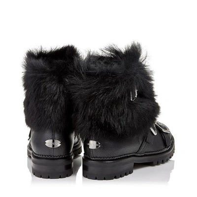 Shop Jimmy Choo Hank Flat Black Grainy Leather Flat Boots With Black Shearling In Black/black