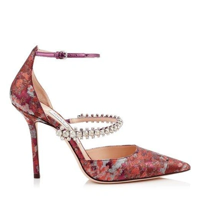 Shop Jimmy Choo Bobbie 100 Rosewood Mix Painterly Brocade Pointy Toe Pumps With Crystal Strap