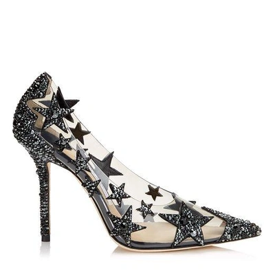 Shop Jimmy Choo Lisha 100 Black And Smoke Mix Plexi Star Patchwork Pointy Toe Pumps With Crystals In Smoke/black Mix