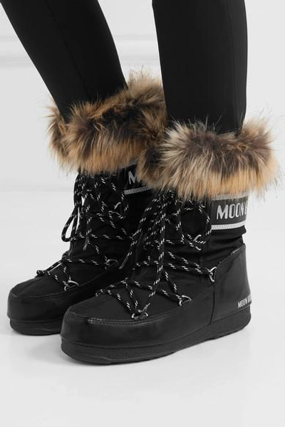 Shop Moon Boot Monaco Faux Fur-trimmed Shell And Faux Leather Snow Boots In Black