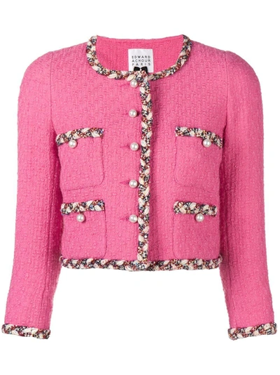 Shop Edward Achour Paris Contrast Trim Tweed Jacket - Pink