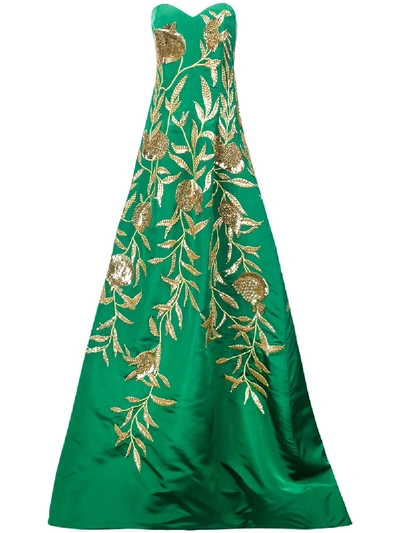 Shop Oscar De La Renta Pomegranate Embroidered Gown - Green