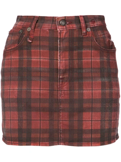 Shop R13 Check Denim Mini Skirt In Red