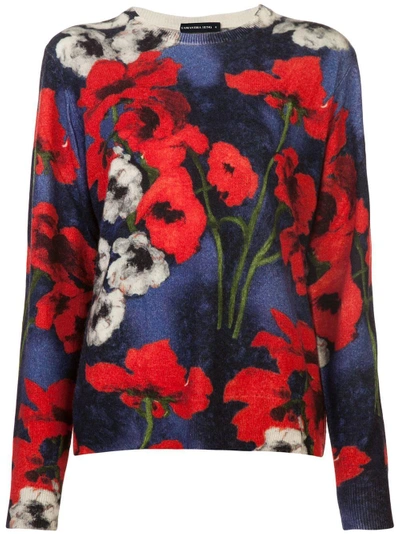 Shop Samantha Sung Floral Fitted Sweater In Blue