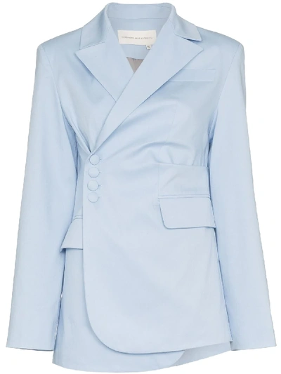 Shop Aleksandre Akhalkatsishvili Asymmetric Side Button Cotton Blazer - Blue