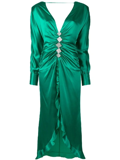 Shop Alessandra Rich Embellished Long Asymmetric Dress In Green