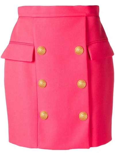 Shop Balmain Button Detail Short Skirt In Pink