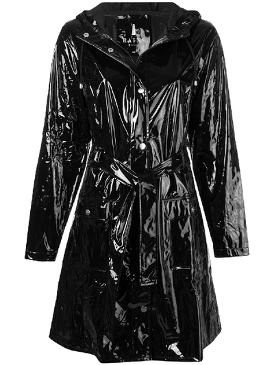Shop Rains Glossy Belted Coat In Black