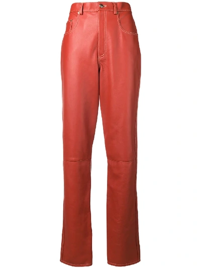 Shop Gucci Straight Leather Trousers In Red