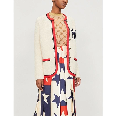 Shop Gucci Ny Yankees™ Alpaca And Wool-blend Cardigan In Ivory Multicolour