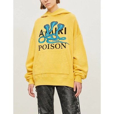 Shop Amiri Snake-embroidered Cotton-jersey Hoody In Yellow