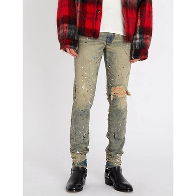 Shop Amiri Artist Broken Paint-splattered Slim-fit Skinny Jeans In Dirty Indigo
