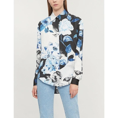 Shop Off-white Floral-print Silk Shirt In Black