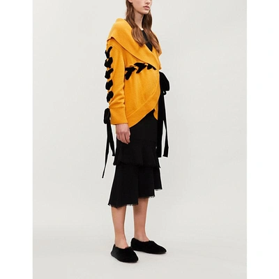 Shop Adeam Lace-up Cashmere Cardigan In Marigold